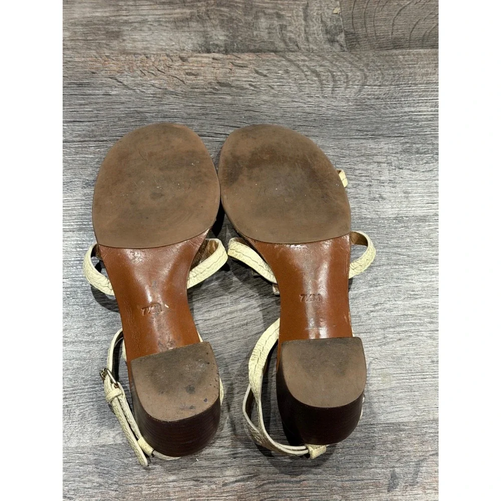 Tory Burch Miller Block Heel Sandals Cream Leather Logo Ankle Strap Womens 7.5M